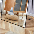 The 4Th Generation Floor Standing Full Length Rearview Mirror. Black Metal Framed Arched Wall Mirror, Bathroom Makeup Mirror, Floor Standing Mirror With Bracket. Black 71