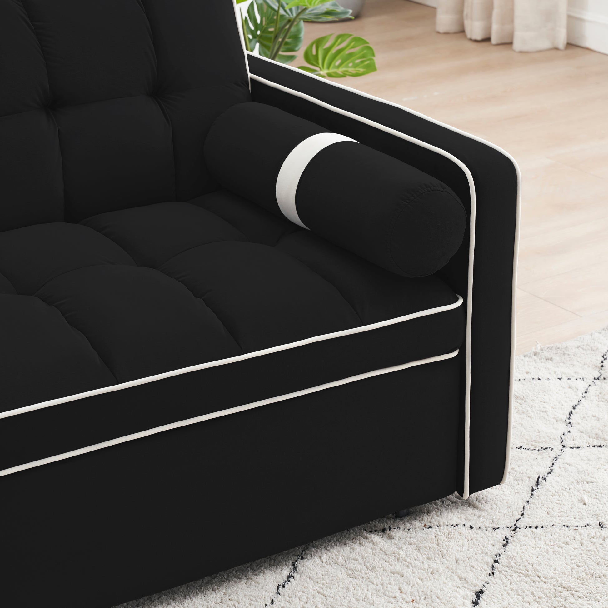 Sleeper Sofa Couch W Pull Out Bed, 55" Modern Velvet Convertible Sleeper Sofa Bed, Small Beautiful Seat Sofa Bed W Pillows & Side Pockets For Small Space, Living Room, Apartment,Black Black Velvet 2 Seat