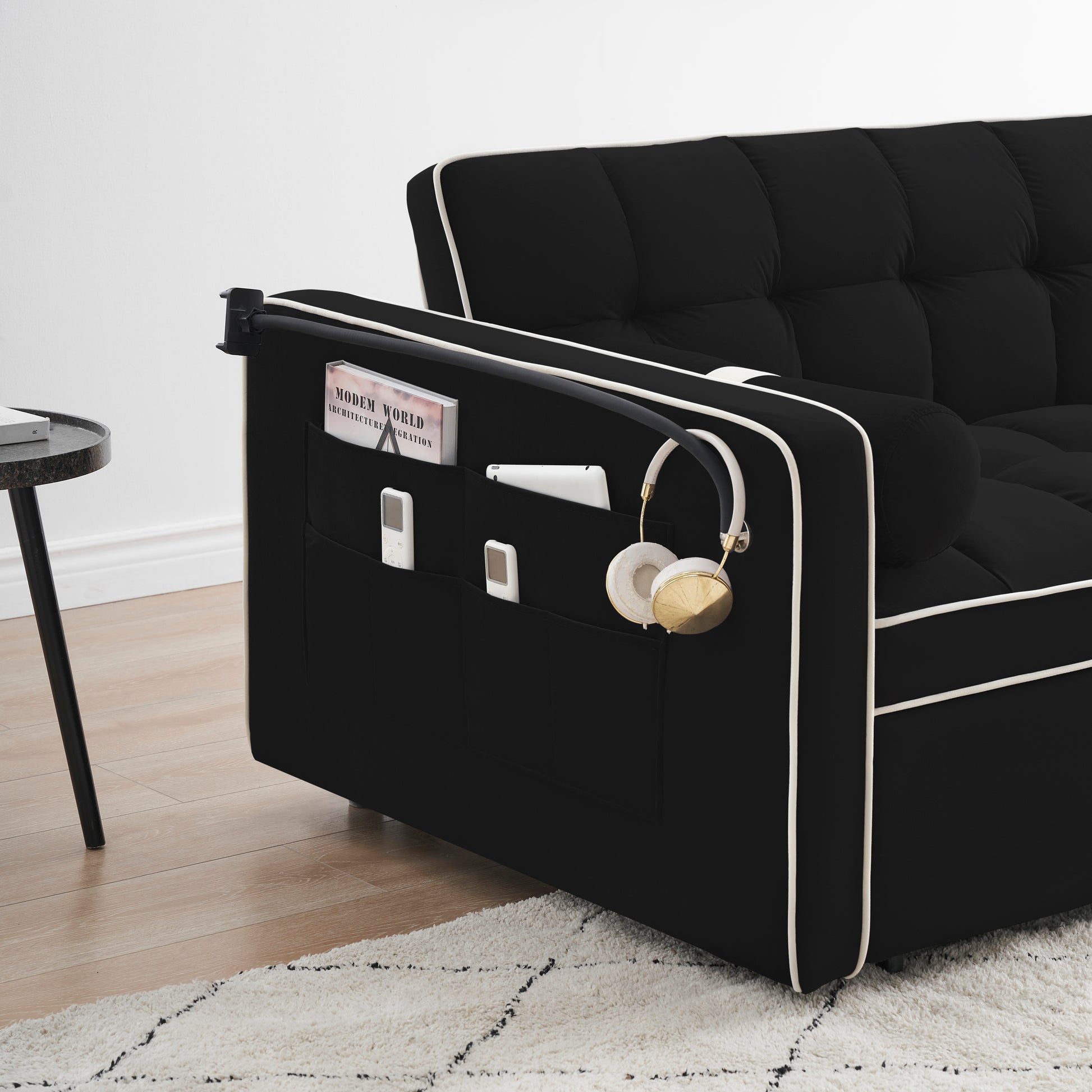 Sleeper Sofa Couch W Pull Out Bed, 55" Modern Velvet Convertible Sleeper Sofa Bed, Small Beautiful Seat Sofa Bed W Pillows & Side Pockets For Small Space, Living Room, Apartment,Black Black Velvet 2 Seat