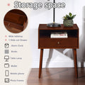 Wood Nightstand With 1 Drawer, Bedside Table With Open Storage Shelf And Solid Wood Legs, Bed Side Table For Bedroom, End Tables For Living Room,Small Side End Table With Storage, Dark Walnut Walnut 1 Drawer Rubber Wood