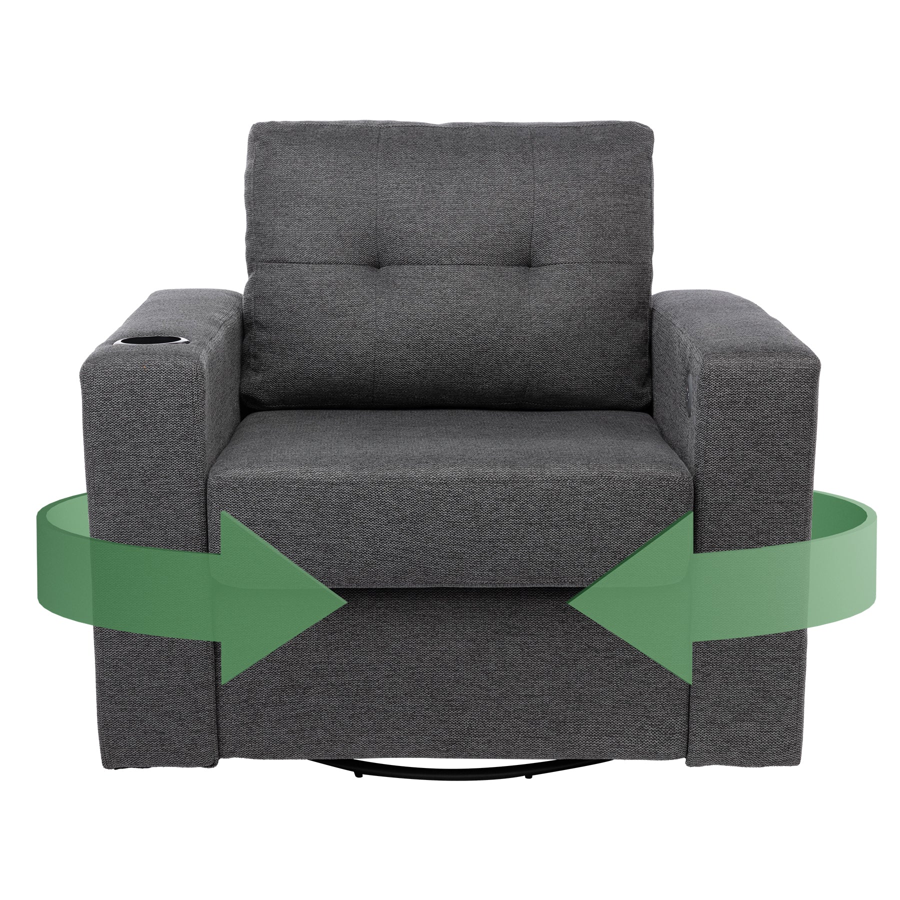 Modern Swivel Accent Sofa Chair, Ergonomic Casual 90 Degree Swivel Single Sofa Seat With Drink Holder Living Room Chair ,Soft Egyptian Velvet Sofa Chair Grey Brown Wood Primary Living Space Delicate Duty Pine 1 Seat Grey Linen Soft Cushion Back Art