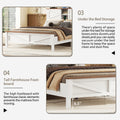 Farmhouse Platform Bed With Double Sliding Barn Door, Full Size Rustic Wood Bed Withcharging Station, Wood Slats Support, White Brown White Particle Board