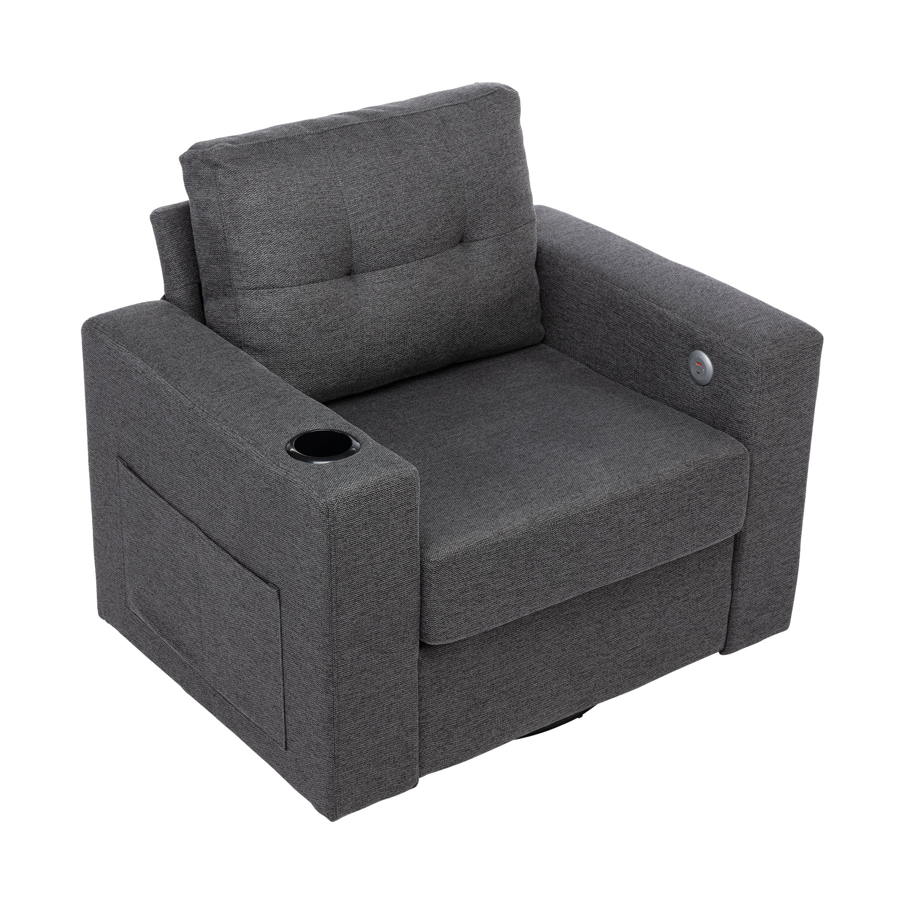 Modern Swivel Accent Sofa Chair, Ergonomic Casual 90 Degree Swivel Single Sofa Seat With Drink Holder Living Room Chair ,Soft Egyptian Velvet Sofa Chair Grey Brown Wood Primary Living Space Delicate Duty Pine 1 Seat Grey Linen Soft Cushion Back Art