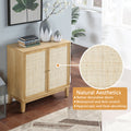 Buffet Cabinet With Storage,Storage Cabinet With Natural Rattan Decorated Doors,Rattan Cabinet With Adjustable Shelf,Sideboard For Living Room,Kitchen,Hallway,2 Doors, Storage, Natural Natural Rubber Wood