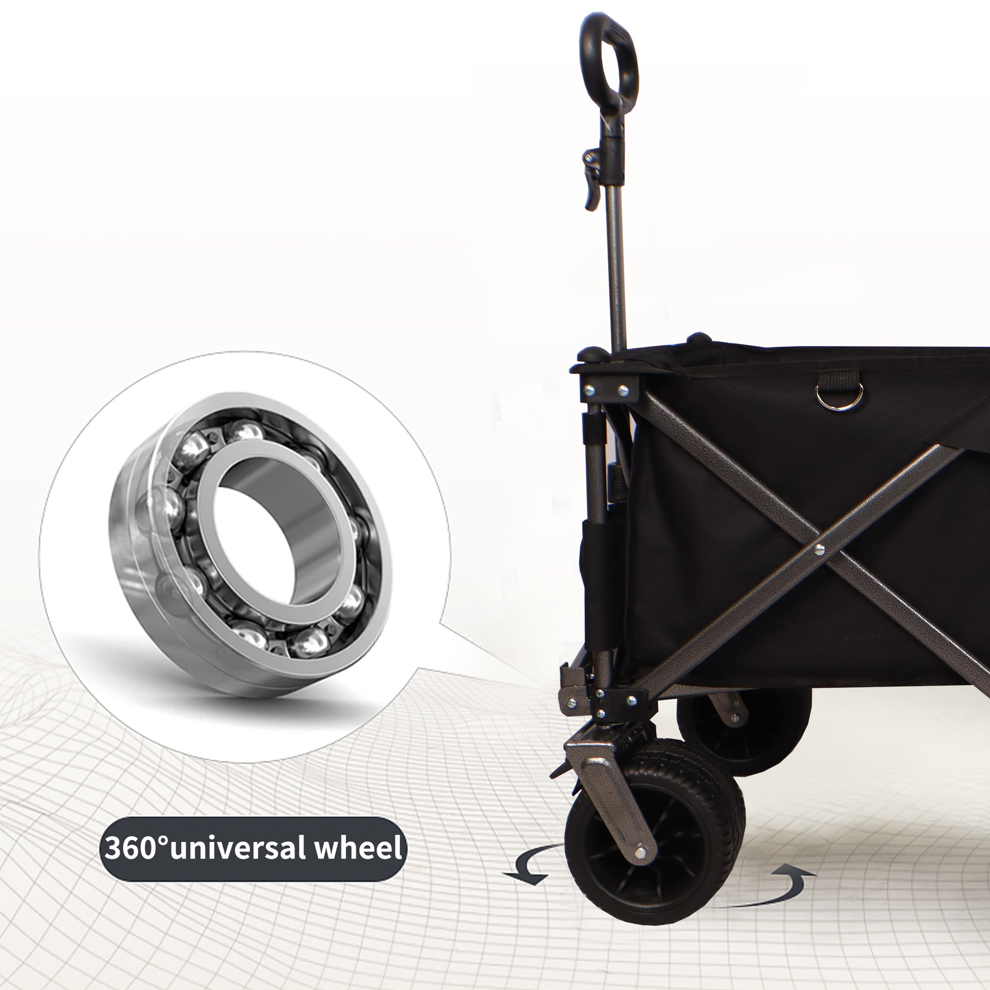 Folding Wagon, Heavy Duty Utility Beach Wagon Cart For Sand With Big Wheels, Adjustable Handle&Drink Holders For Shopping, Camping,Garden And Outdoor Black Garden & Outdoor American Design Fabric Steel