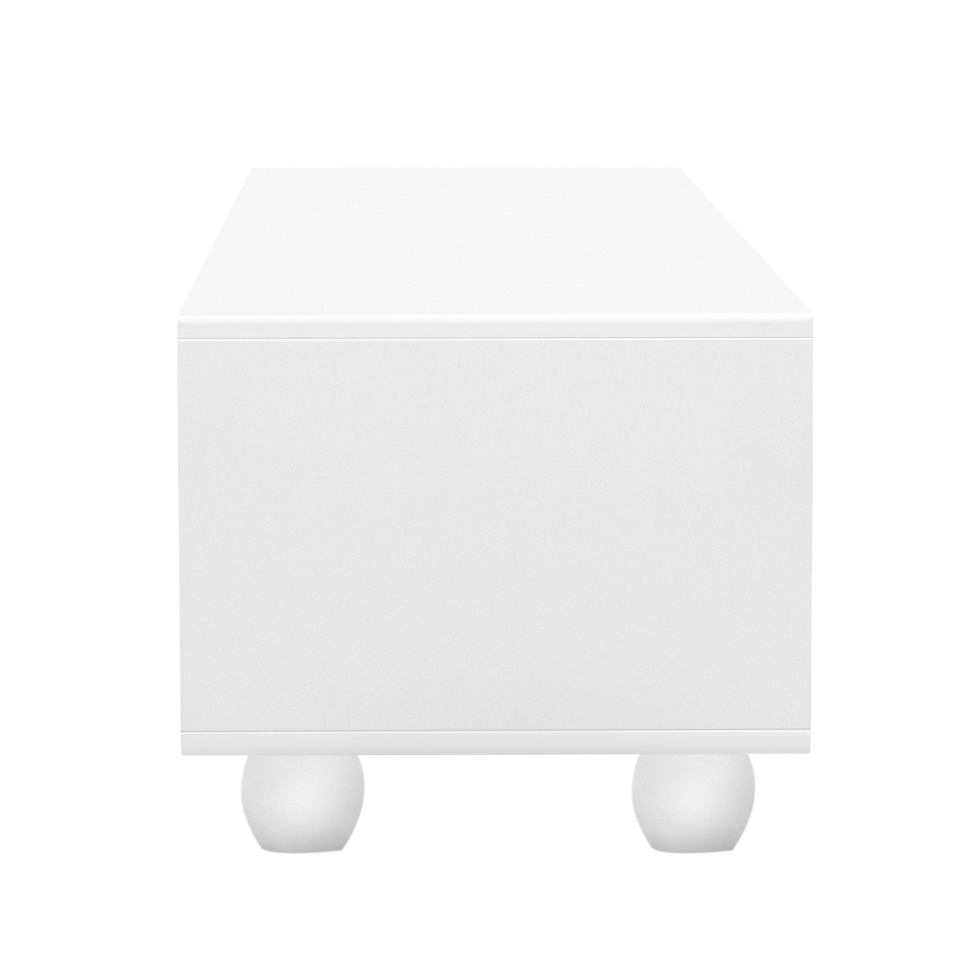 Modern Tv Stand For Tvs Up To 80 Inches, Entertainment Center With Glass Door, 2 Drawers And Cabinets, Wood Tv Storage Cabinet With Solid Wood Legs And Metal Handles For Living Room White Mdf