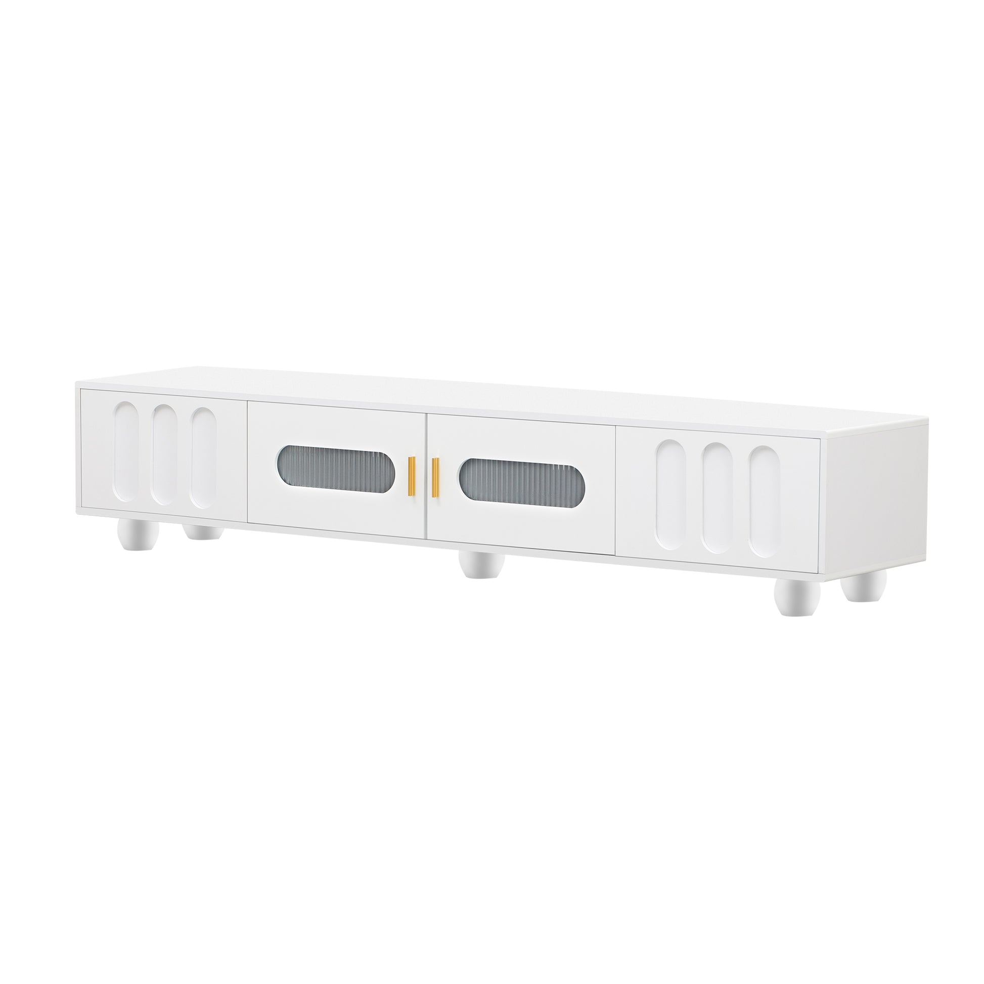 Modern Tv Stand For Tvs Up To 80 Inches, Entertainment Center With Glass Door, 2 Drawers And Cabinets, Wood Tv Storage Cabinet With Solid Wood Legs And Metal Handles For Living Room White Mdf