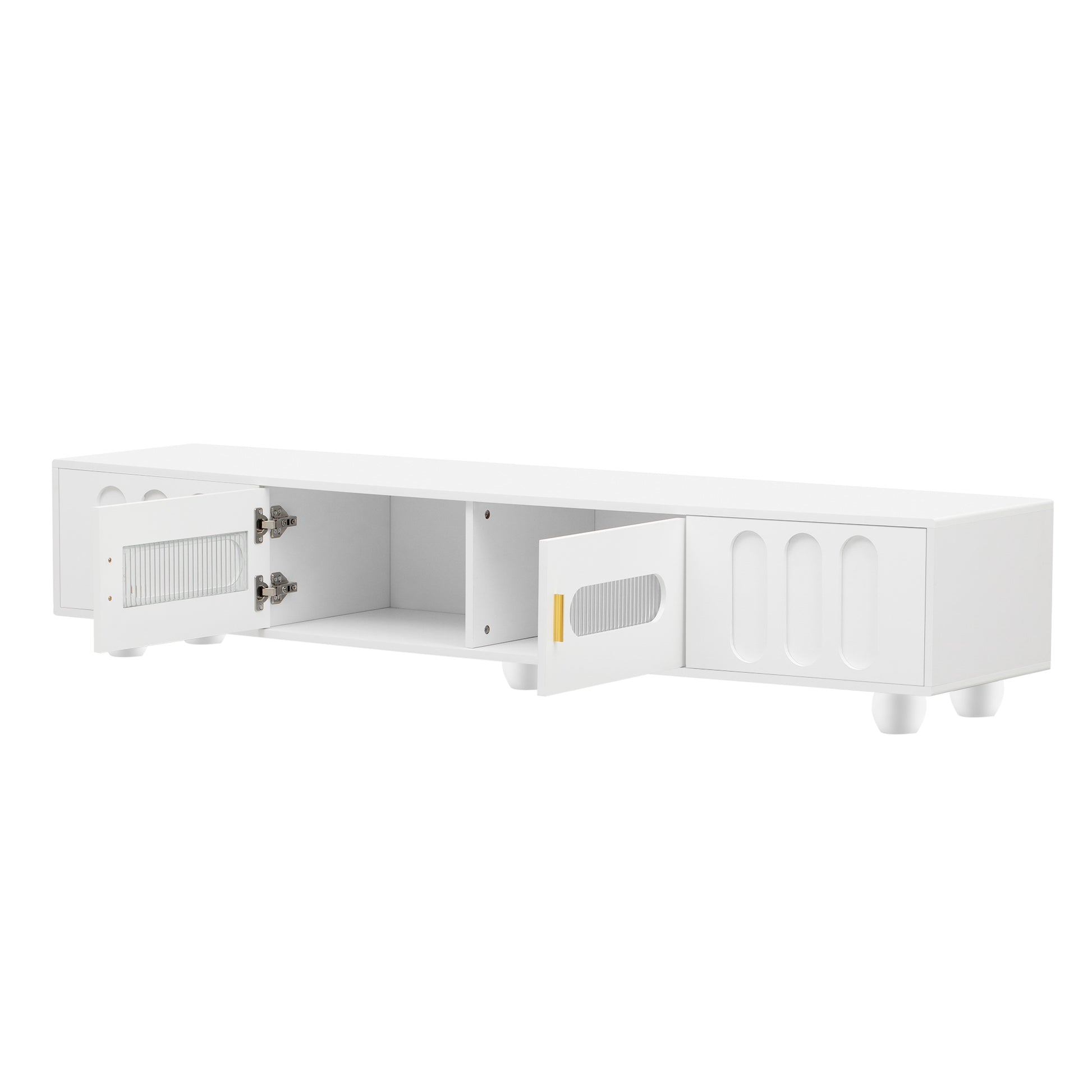 Modern Tv Stand For Tvs Up To 80 Inches, Entertainment Center With Glass Door, 2 Drawers And Cabinets, Wood Tv Storage Cabinet With Solid Wood Legs And Metal Handles For Living Room White Mdf
