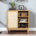 Buffet Cabinet With Storage,Storage Cabinet With Natural Rattan Decorated Doors,Rattan Cabinet With Adjustable Shelf,Sideboard For Living Room,Kitchen,Hallway,1 Doors, Shelf With Storage, Natural Natural Rubber Wood