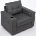 Modern Swivel Accent Sofa Chair, Ergonomic Casual 90 Degree Swivel Single Sofa Seat With Drink Holder Living Room Chair ,Soft Egyptian Velvet Sofa Chair Grey Brown Wood Primary Living Space Delicate Duty Pine 1 Seat Grey Linen Soft Cushion Back Art