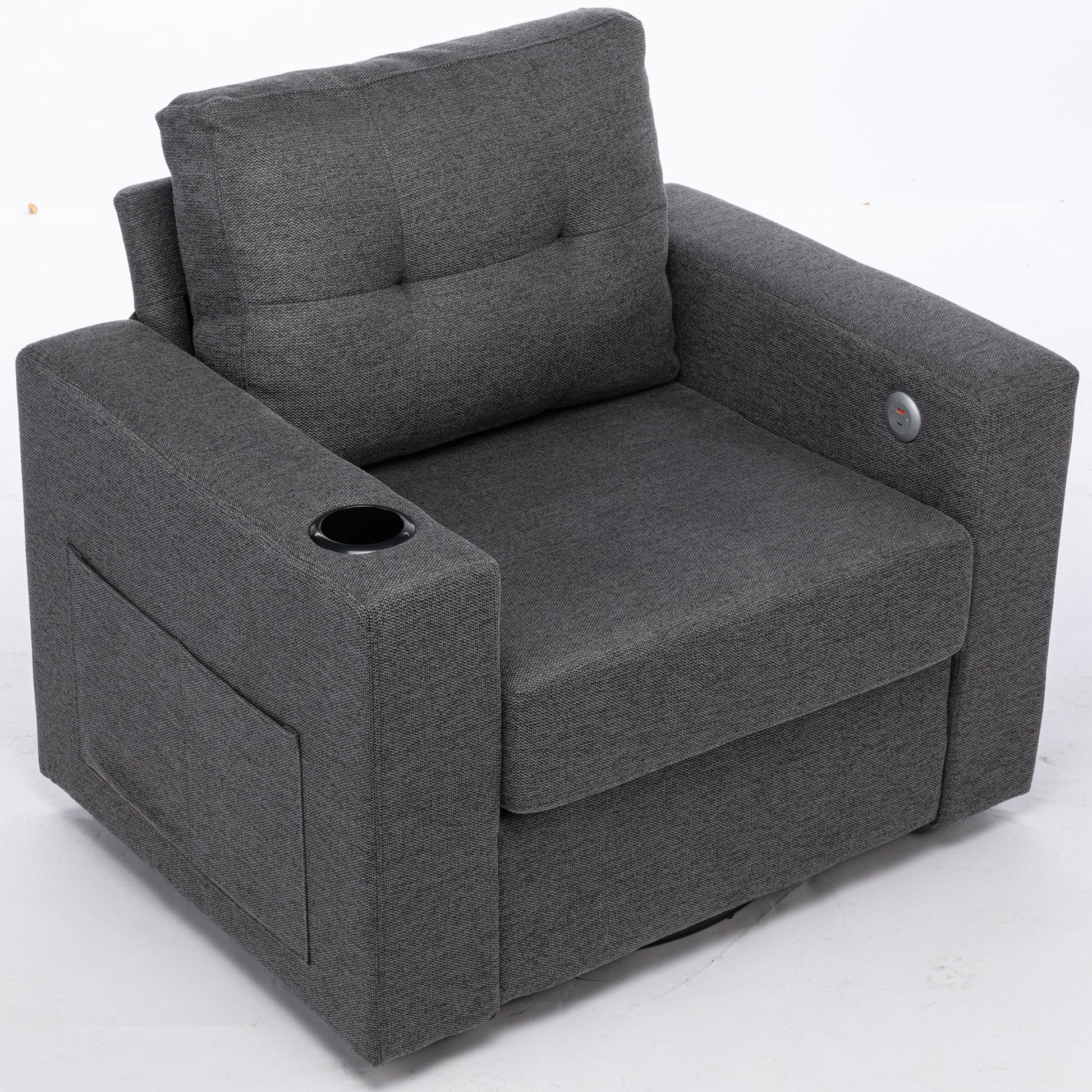 Modern Swivel Accent Sofa Chair, Ergonomic Casual 90 Degree Swivel Single Sofa Seat With Drink Holder Living Room Chair ,Soft Egyptian Velvet Sofa Chair Grey Brown Wood Primary Living Space Delicate Duty Pine 1 Seat Grey Linen Soft Cushion Back Art