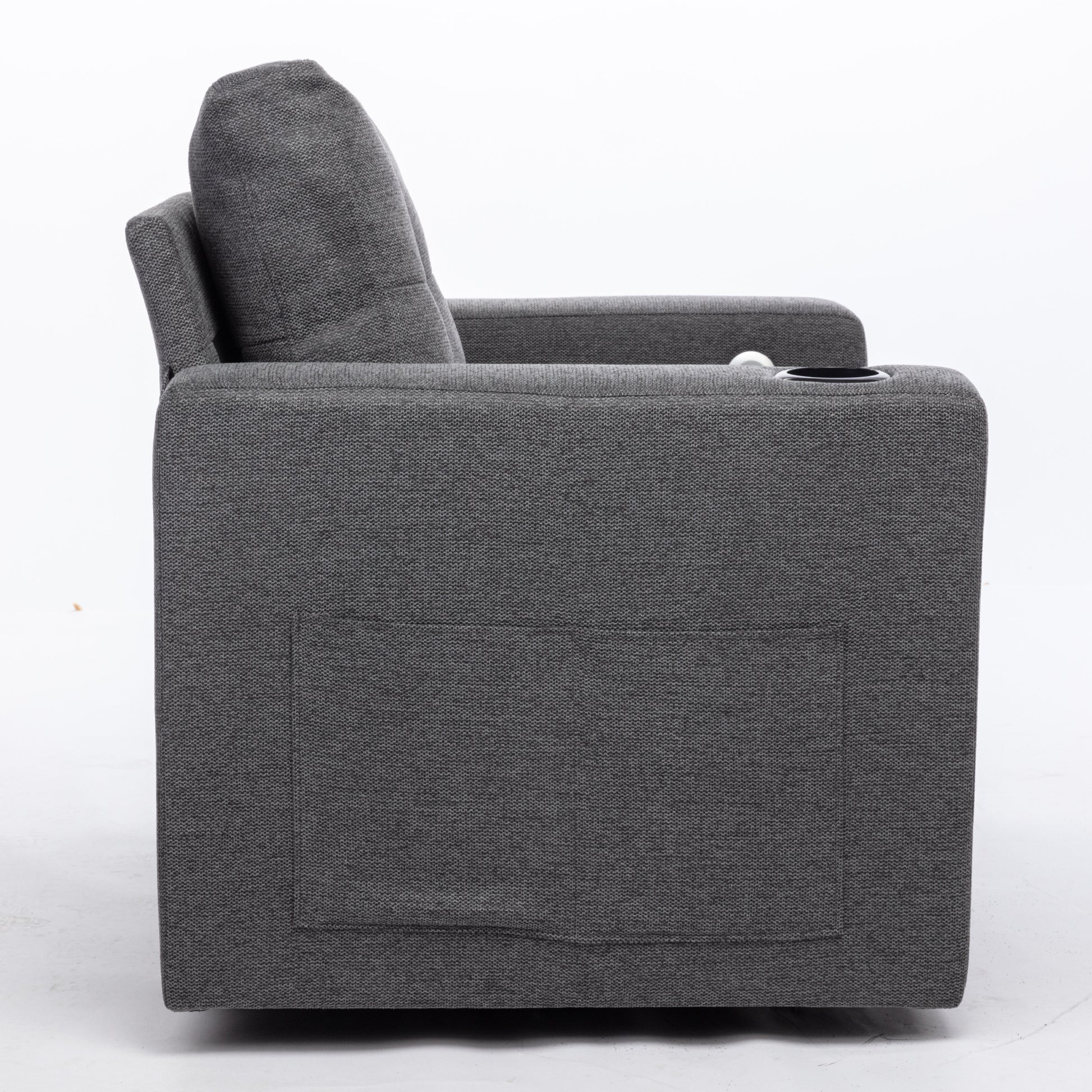 Modern Swivel Accent Sofa Chair, Ergonomic Casual 90 Degree Swivel Single Sofa Seat With Drink Holder Living Room Chair ,Soft Egyptian Velvet Sofa Chair Grey Brown Wood Primary Living Space Delicate Duty Pine 1 Seat Grey Linen Soft Cushion Back Art