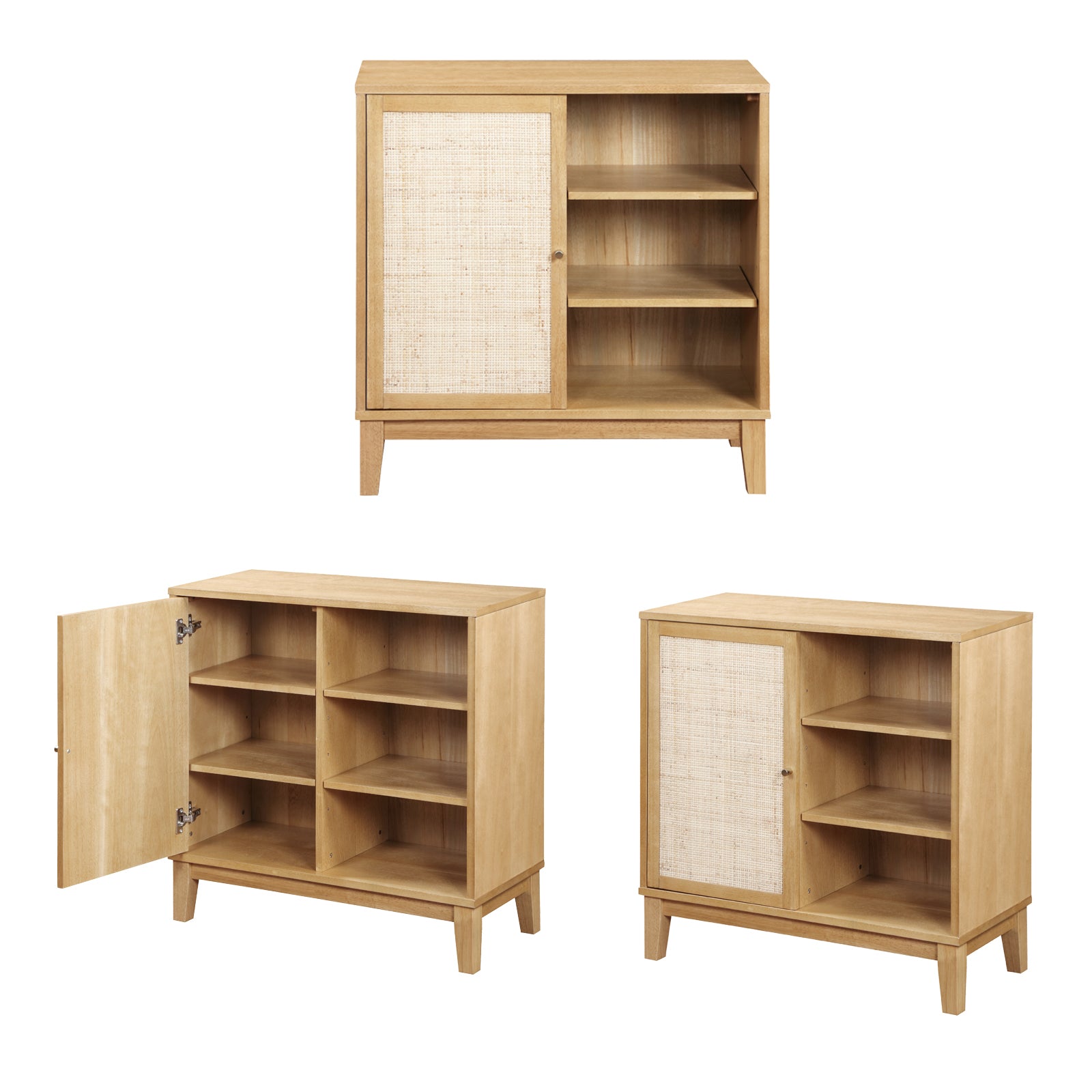 Buffet Cabinet With Storage,Storage Cabinet With Natural Rattan Decorated Doors,Rattan Cabinet With Adjustable Shelf,Sideboard For Living Room,Kitchen,Hallway,1 Doors, Shelf With Storage, Natural Natural Rubber Wood