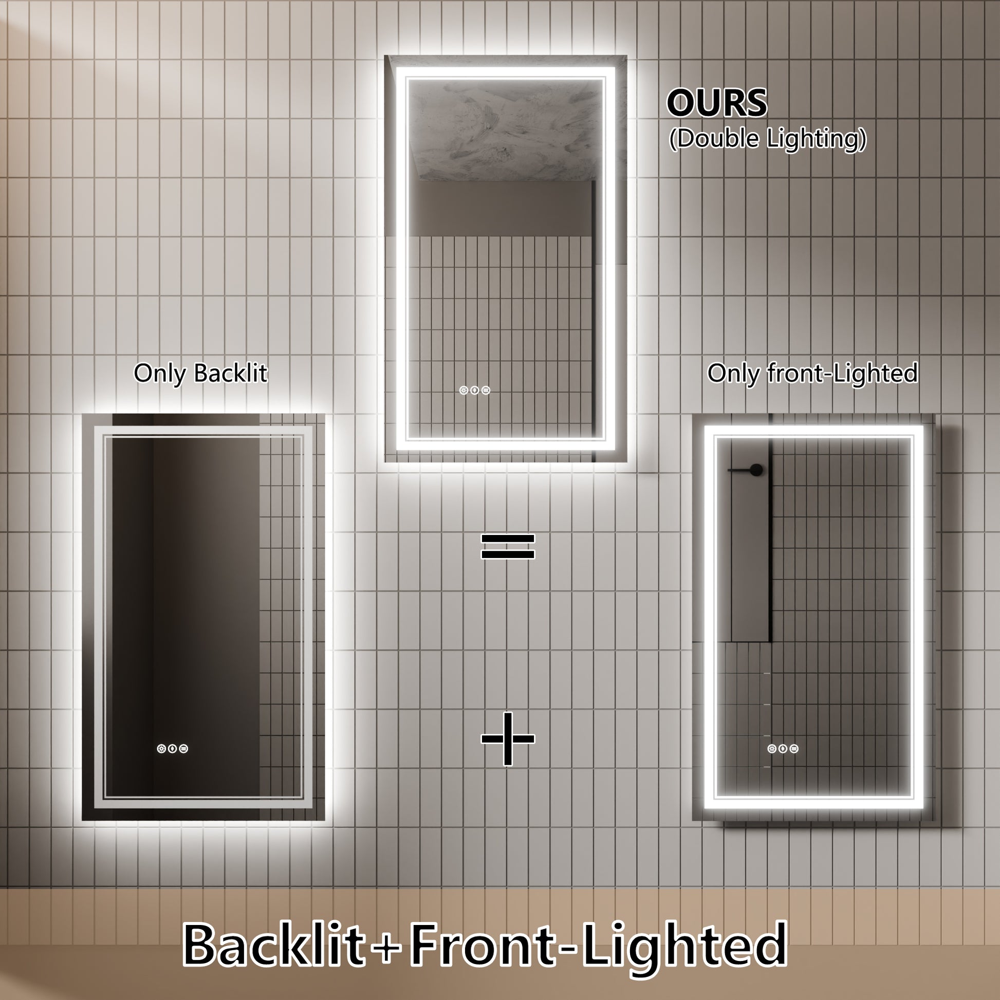 Led Bathroom Mirror, 24X40 Inch Bathroom Vanity Mirrors With Lights, Mirrors For Wall With Smart Touch Button, Anti Fog, Memory Function, Stepless Dimmable Makeup Mirror Horizontal Vertical White Aluminium