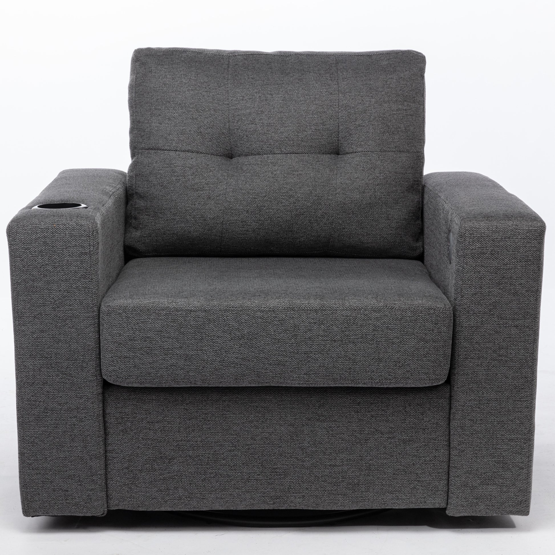 Modern Swivel Accent Sofa Chair, Ergonomic Casual 90 Degree Swivel Single Sofa Seat With Drink Holder Living Room Chair ,Soft Egyptian Velvet Sofa Chair Grey Brown Wood Primary Living Space Delicate Duty Pine 1 Seat Grey Linen Soft Cushion Back Art