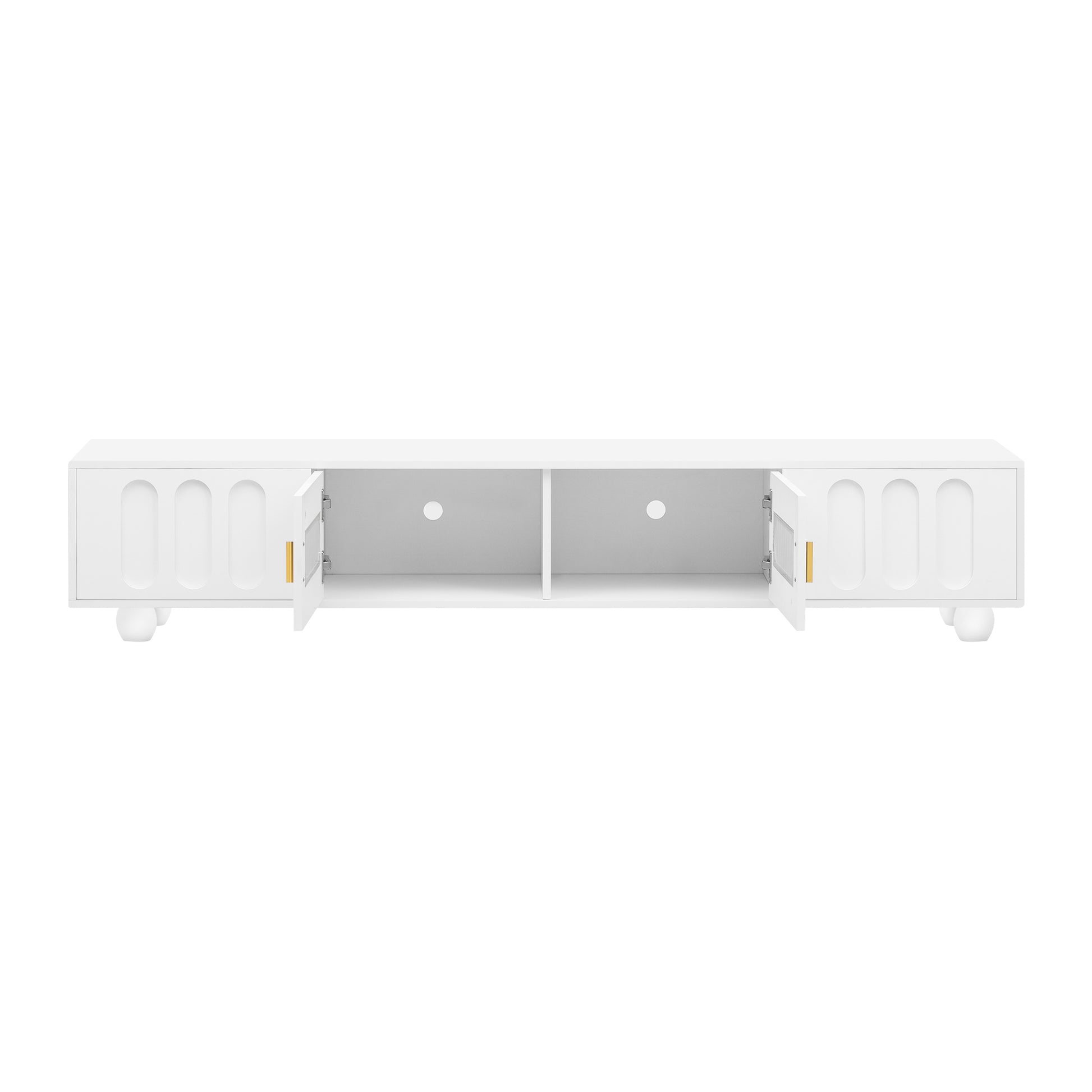 Modern Tv Stand For Tvs Up To 80 Inches, Entertainment Center With Glass Door, 2 Drawers And Cabinets, Wood Tv Storage Cabinet With Solid Wood Legs And Metal Handles For Living Room White Mdf