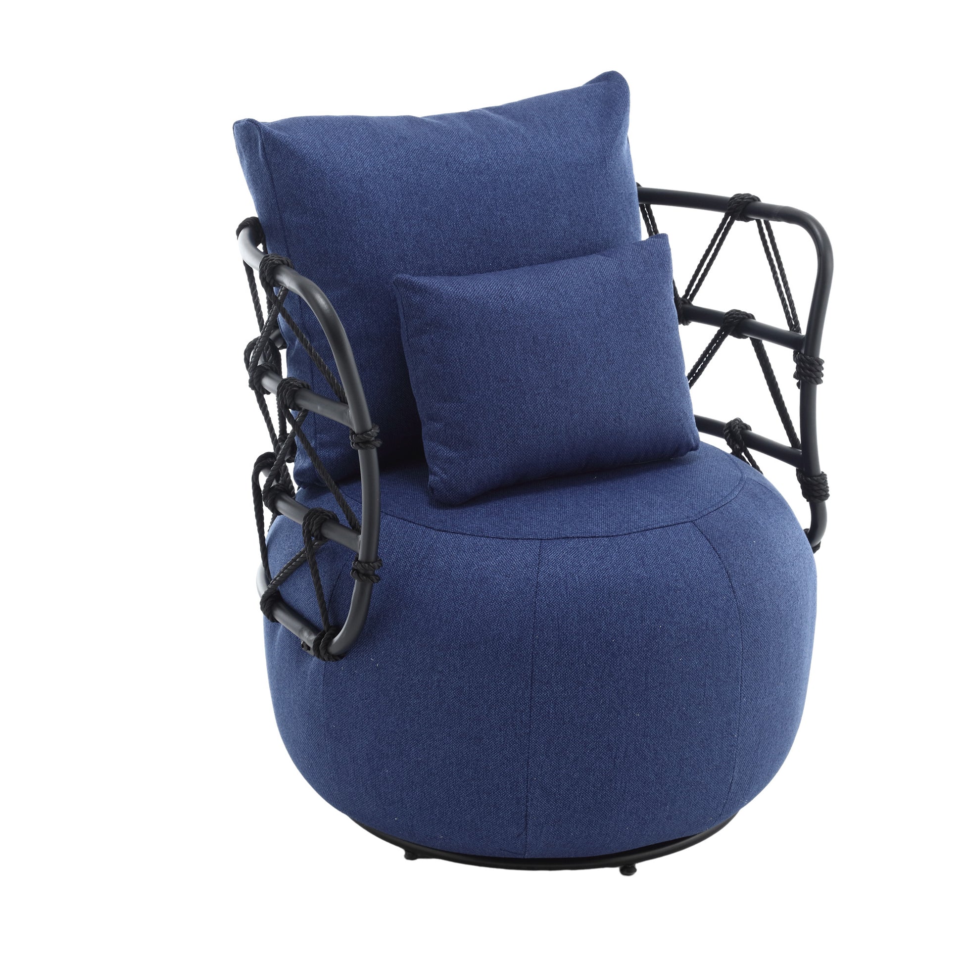 Coolmore Upholstered Tufted Living Room Chair Textured Linen Fabric Accent Chair With Metal Stand Navy Primary Living Space Foam Linen