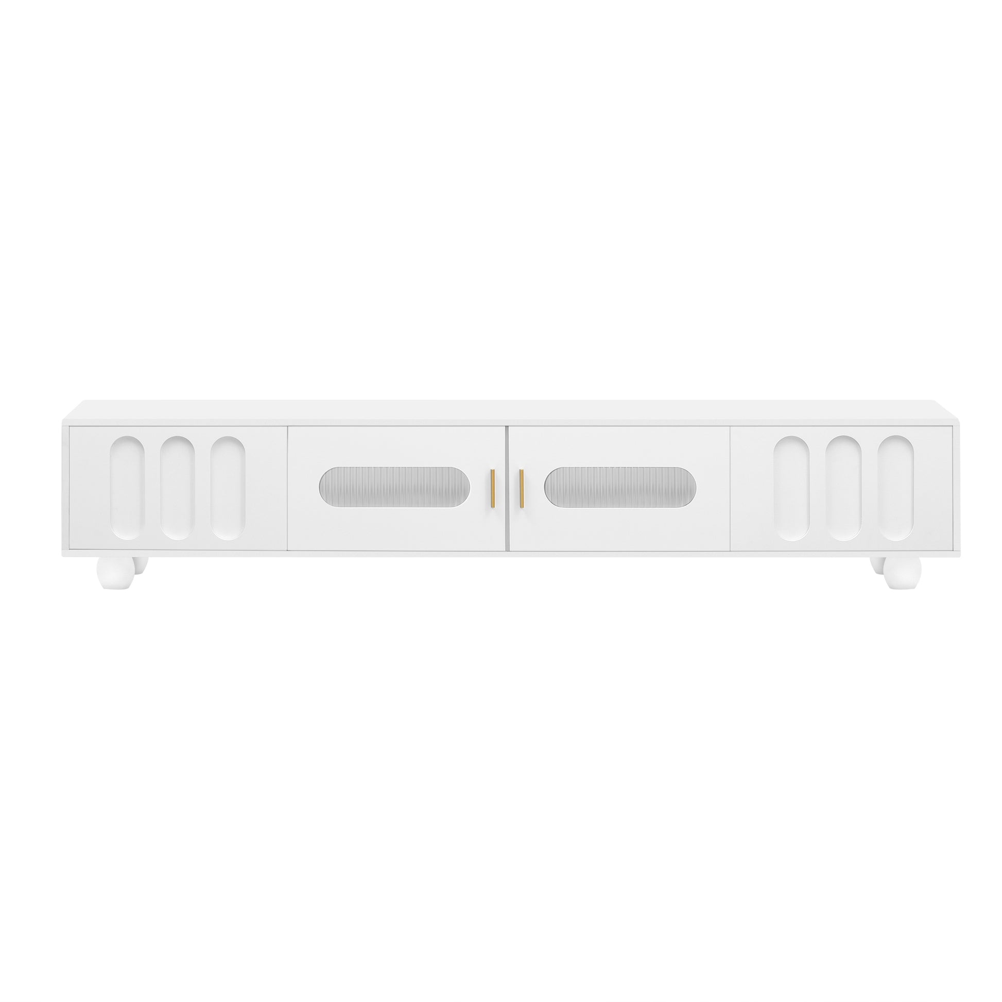 Modern Tv Stand For Tvs Up To 80 Inches, Entertainment Center With Glass Door, 2 Drawers And Cabinets, Wood Tv Storage Cabinet With Solid Wood Legs And Metal Handles For Living Room White Mdf