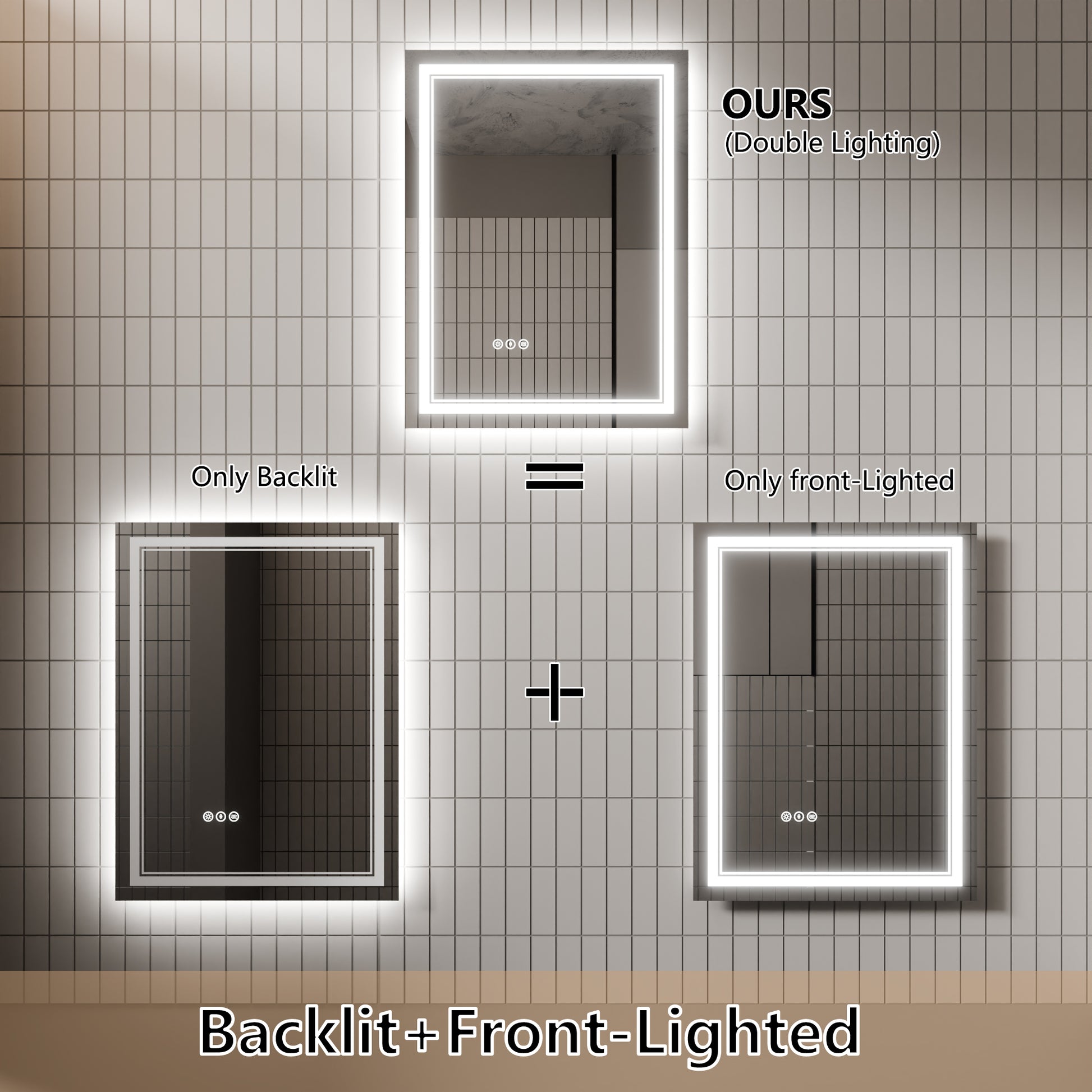 Led Bathroom Mirror, 24X32 Inch Bathroom Vanity Mirrors With Lights, Mirrors For Wall With Smart Touch Button, Anti Fog, Memory Function, Stepless Dimmable Makeup Mirror Horizontal Vertical White Aluminium