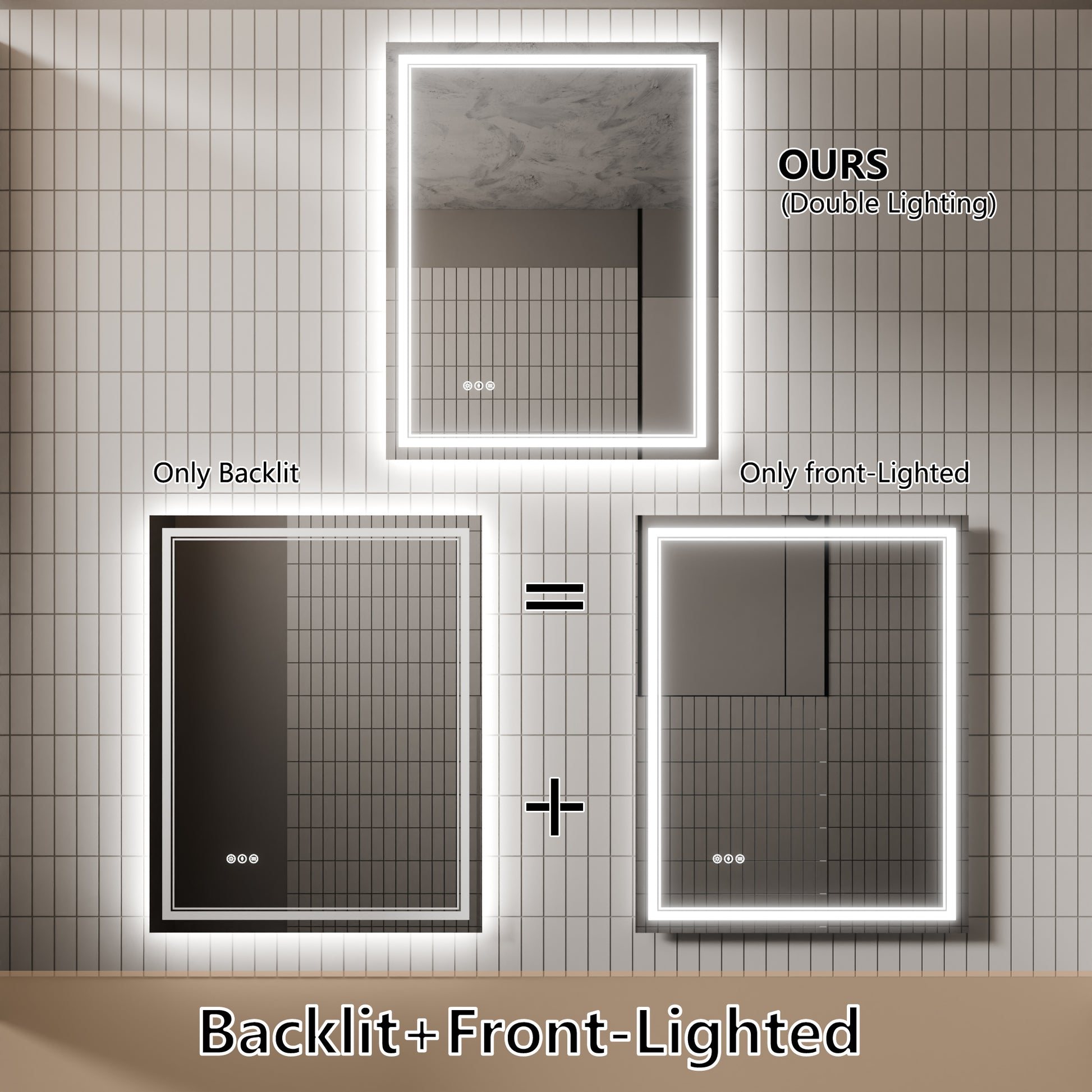 Led Bathroom Mirror, 32X40 Inch Bathroom Vanity Mirrors With Lights, Mirrors For Wall With Smart Touch Button, Anti Fog, Memory Function, Stepless Dimmable Makeup Mirror Horizontal Vertical White Aluminium