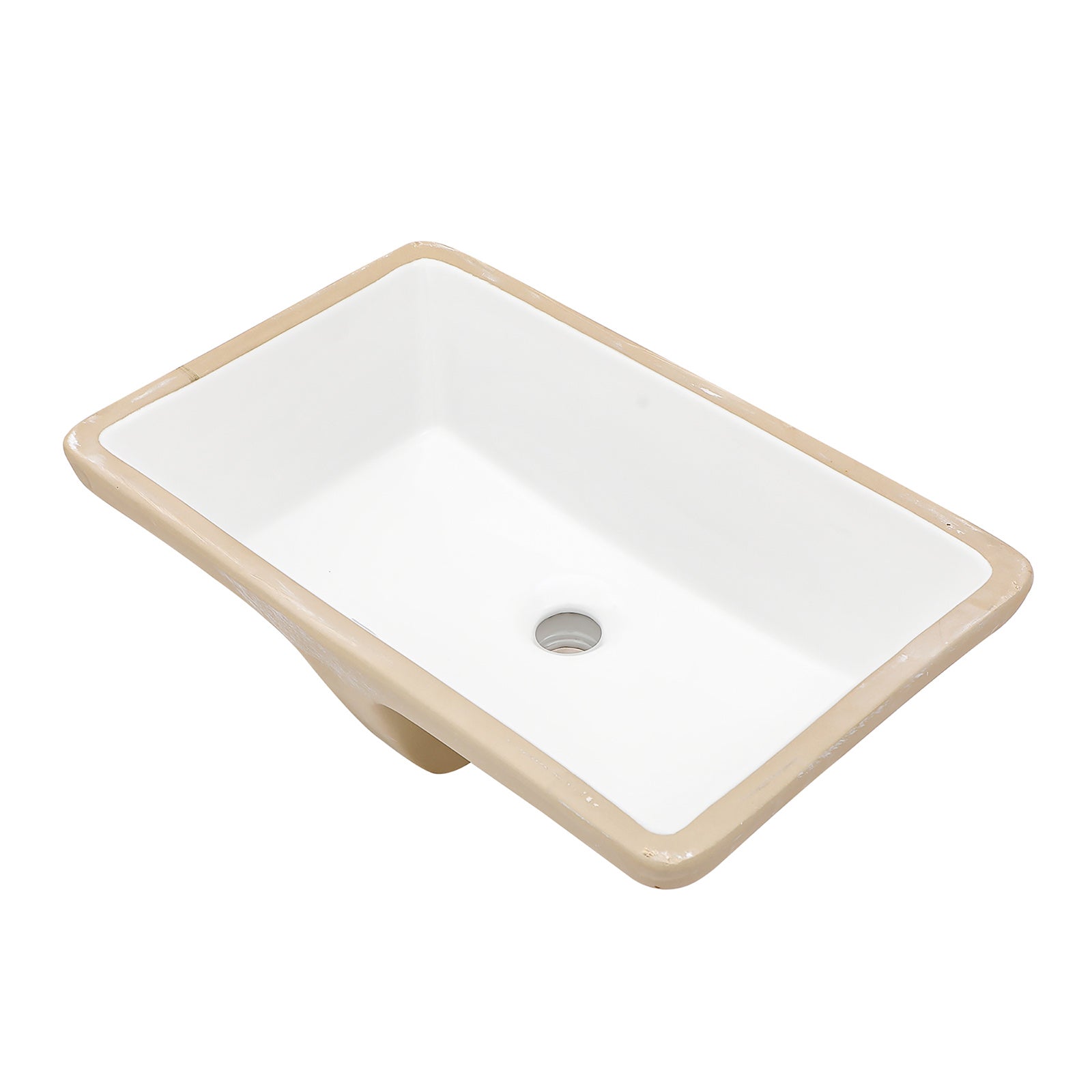 21"X13" White Ceramic Rectangular Undermount Bathroom Sink With Overflow White Ceramic