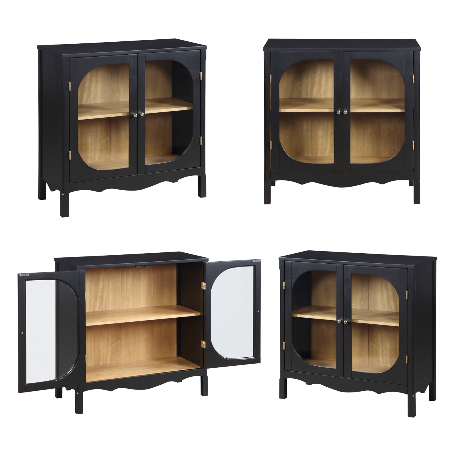 Storage Cabinet,Sideboard Buffet Cabinet,Display Cabinet With 2 Tempered Glass Doors, Adjustable Shelves, For Home Office, Living Room, Bedroom,Black Black Acacia Wood