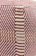 Morro Bay Handcrafted Water Resistant Pouf, Orange And Red Multi Multi Waterproof Fabric