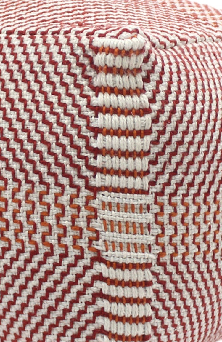 Morro Bay Handcrafted Water Resistant Pouf, Orange And Red Multi Multi Waterproof Fabric