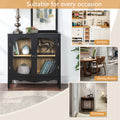 Storage Cabinet,Sideboard Buffet Cabinet,Display Cabinet With 2 Tempered Glass Doors, Adjustable Shelves, For Home Office, Living Room, Bedroom,Black Black Acacia Wood