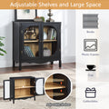 Storage Cabinet,Sideboard Buffet Cabinet,Display Cabinet With 2 Tempered Glass Doors, Adjustable Shelves, For Home Office, Living Room, Bedroom,Black Black Acacia Wood
