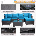 Outdoor Garden Patio Furniture 7 Piece Pe Rattan Wicker Cushioned Sofa Sets And Coffee Table, Patio Furniture Set Outdoor Couch Outdoor Couch Patio Furniture Outdoor Sofa Patio Couch Yes Complete Patio Set Black Blue Rust Resistant Frame Water Resistant