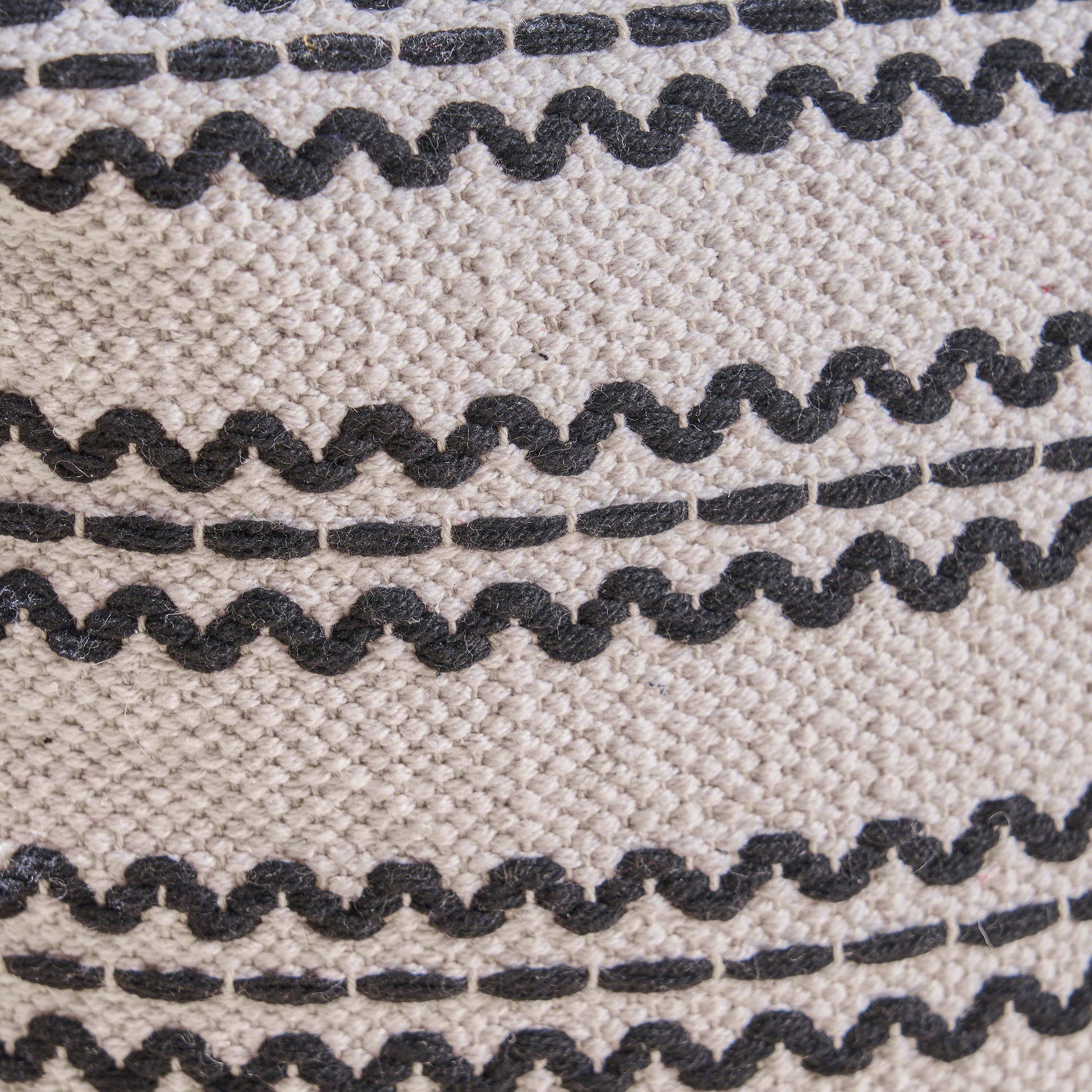 Lani Handcrafted Fabric Pouf, Natural With Black Natural Black Fabric