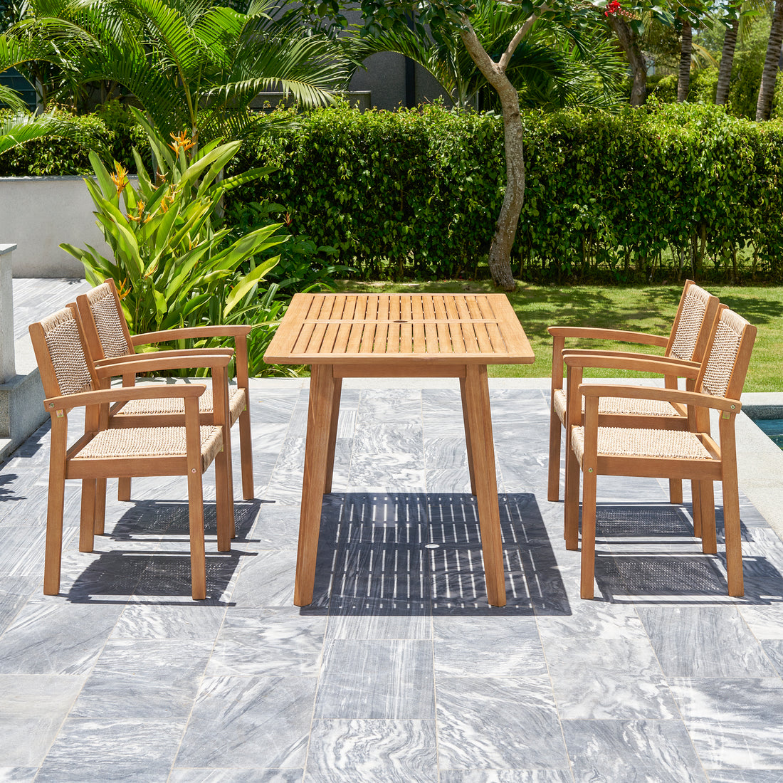Mauricio 5 Piece Acacia Wood Dining Set With Stacking Chair Natural & Light Brown Acacia Wood