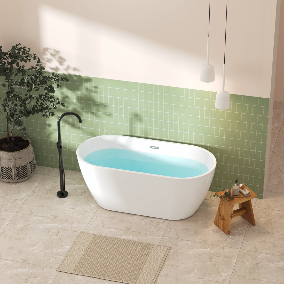 59'' Glossy Acrylic Freestanding Soaking Bathtub With Classic Slotted Overflow And Toe Tap Drain In Chrome, Cupc C Ertified, 02138 Glossy White Oval Bathroom Freestanding Tubs Polished 59 61 In Contemporary Soaking Center Acrylic Acrylic