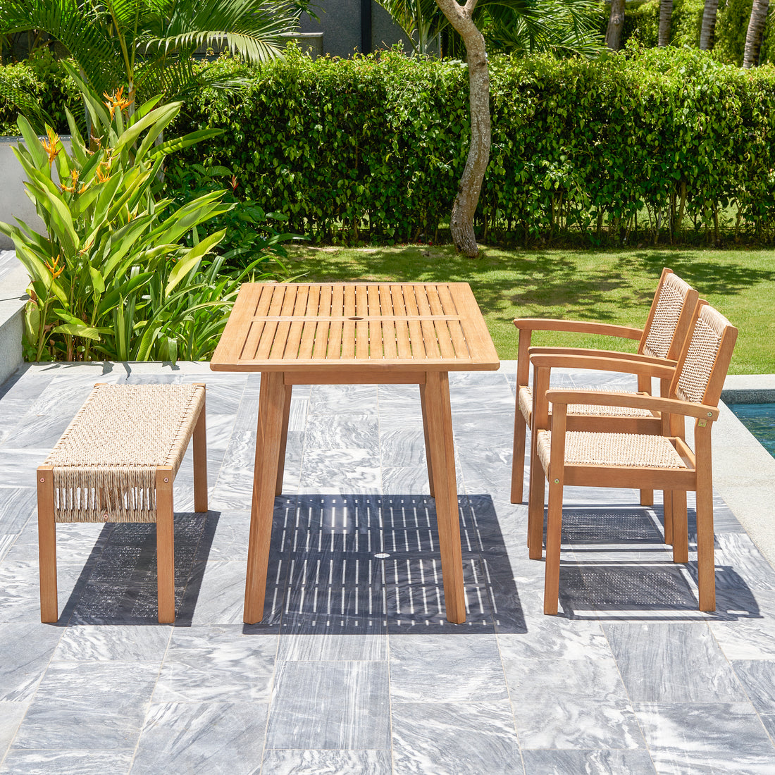 Mauricio 4 Piece Acacia Wood Dining Set With Stacking Chair Natural & Light Brown Acacia Wood