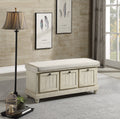 1Pc Durable Storage Bench White Finish Foam Cushioned Seat Beige Upholstery Flip Top Seat Solid Wood Home Furniture Distressed Finish White Polyester Primary Living Space Beige Flip Top Solid Wood