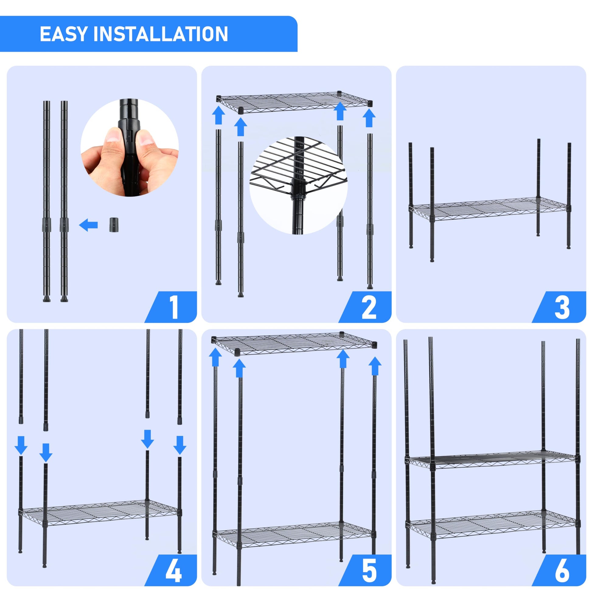 Heavy Duty 5 Tier Shelving Units Adjustable, Wire Shelf With 800 Lbs Capacity 160 Per Shelf , 24" D X 14" W X 59 "H, Black, 5 Levels, Storage Shelf With Wheels & Leveling Feet 5 Black Office Open