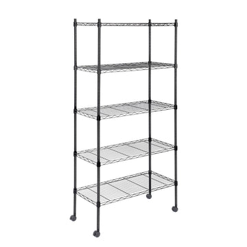 Heavy Duty 5 Tier Shelving Units Adjustable, Wire Shelf With 800 Lbs Capacity 160 Per Shelf , 24" D X 14" W X 59 "H, Black, 5 Levels, Storage Shelf With Wheels & Leveling Feet 5 Black Office Open