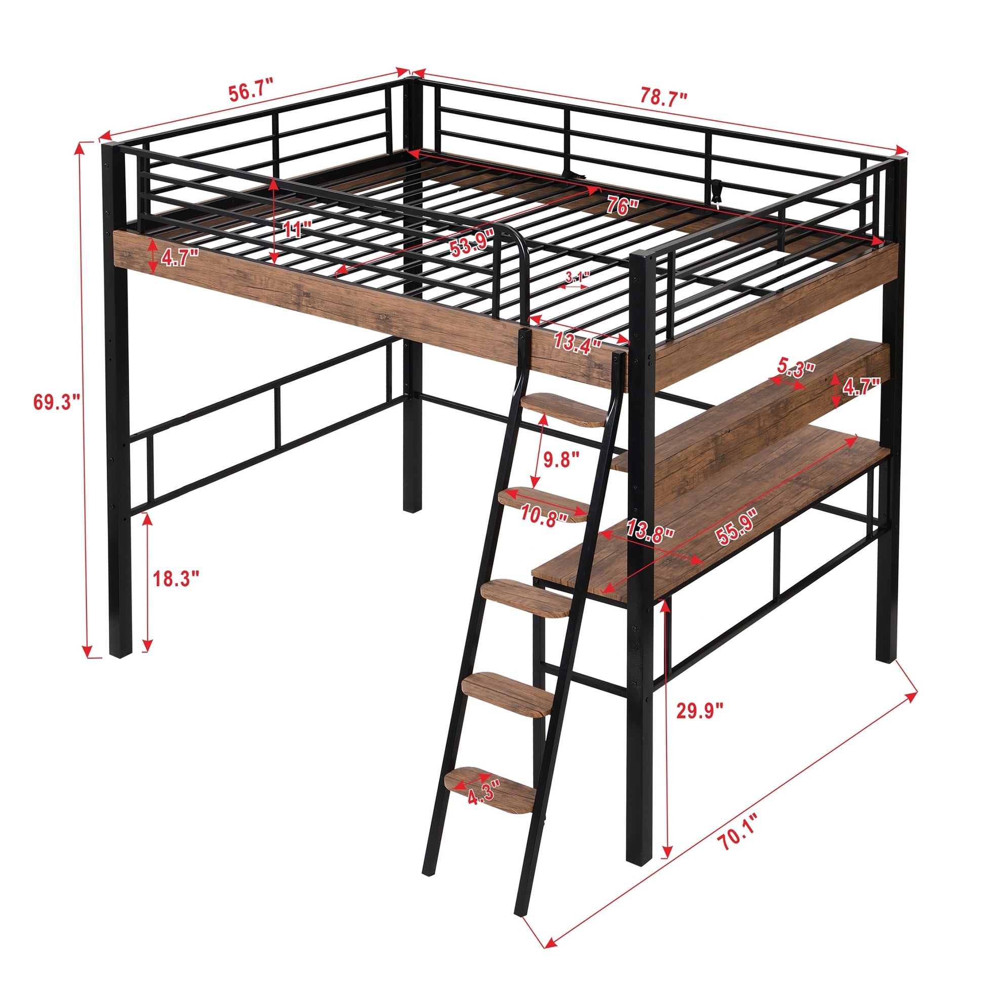 Metal Full Size Loft Bed With Built In Desk, Storage Shelf And Ladder, Black Full Box Spring Not Required Black Metal Metal & Wood