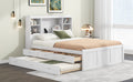 Full Size Platform Bed With Storage Headboard, Charging Station, Twin Size Trundle And 3 Drawers, Antique White Box Spring Not Required Twin Antique White Wood Bedroom Bed Frame Solid Wood Mdf