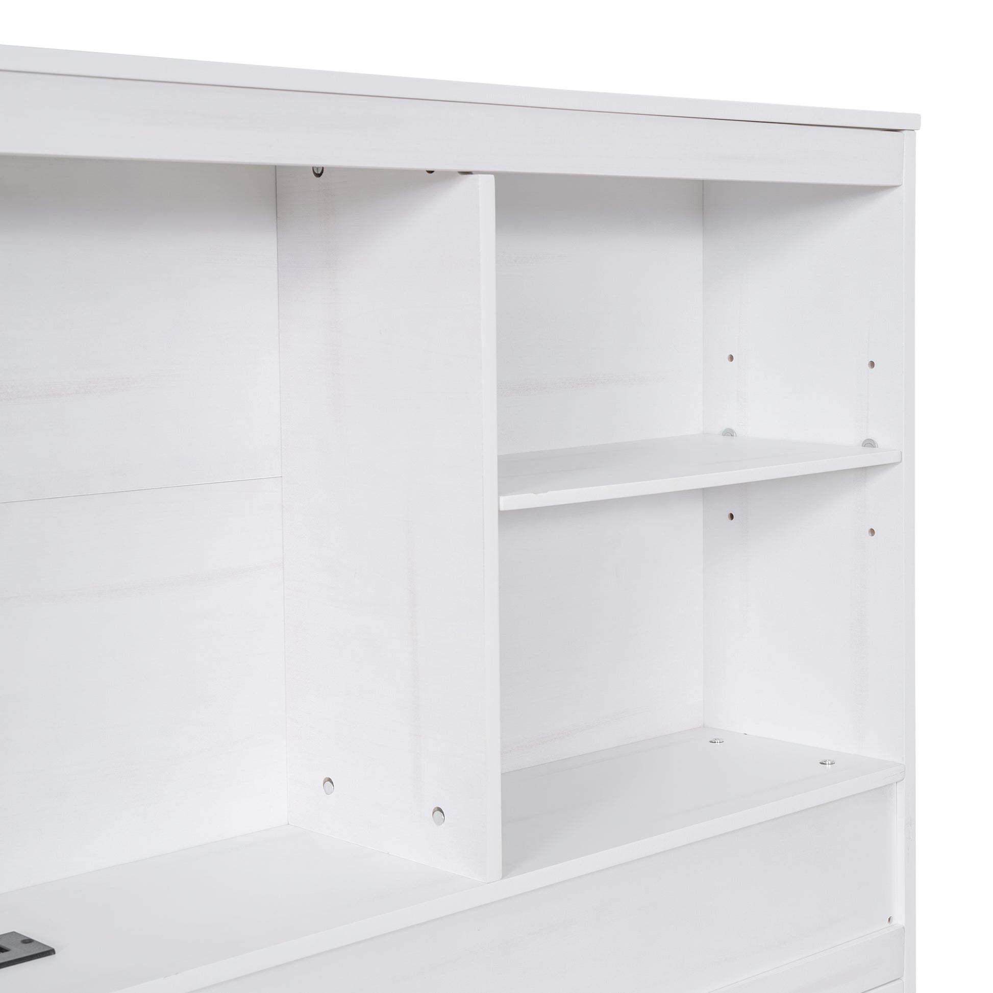 Full Size Platform Bed With Storage Headboard, Charging Station, Twin Size Trundle And 3 Drawers, Antique White Box Spring Not Required Twin Antique White Wood Bedroom Bed Frame Solid Wood Mdf