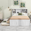 Full Size Platform Bed With Storage Headboard, Charging Station, Twin Size Trundle And 3 Drawers, Antique White Box Spring Not Required Twin Antique White Wood Bedroom Bed Frame Solid Wood Mdf