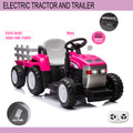 Pink, 12V7Ah Battery Powered Toy Tractor With Trailer, Remote Control, Kids' Electric Excavator Vehicles With 2X35W Dual Motor, Treaded Tires, Led Lights, Usb, Music, Safety Belt Gift Childrens Day