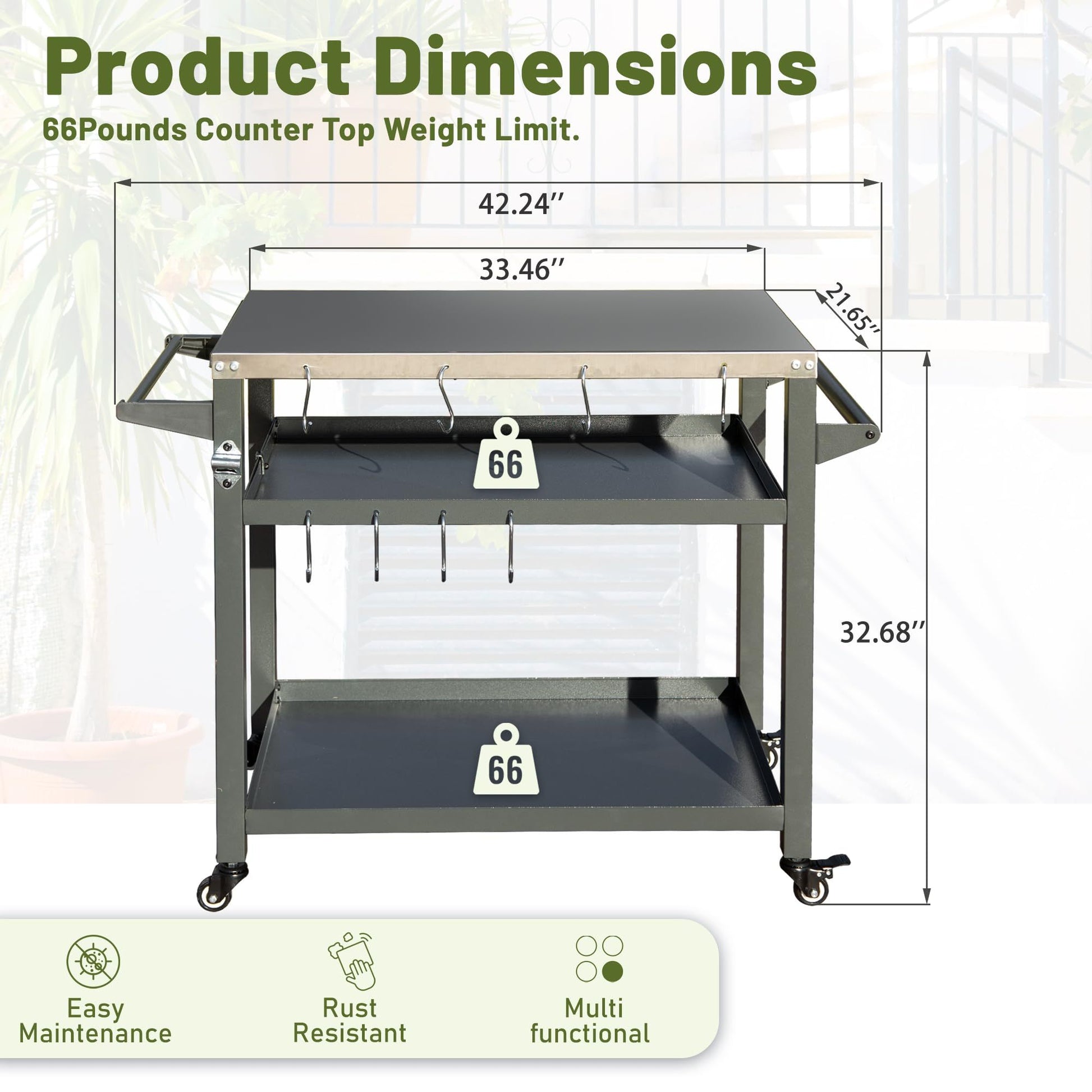 3 Shelf Outdoor Grill Table, Grill Cart Outdoor With Wheels, Pizza Oven And Food Prep Table, Blackstone Table With Stainless Steel Tabletop, Grill Stand For Blackstone Griddle For Outside Bbq Grey Stainless Steel