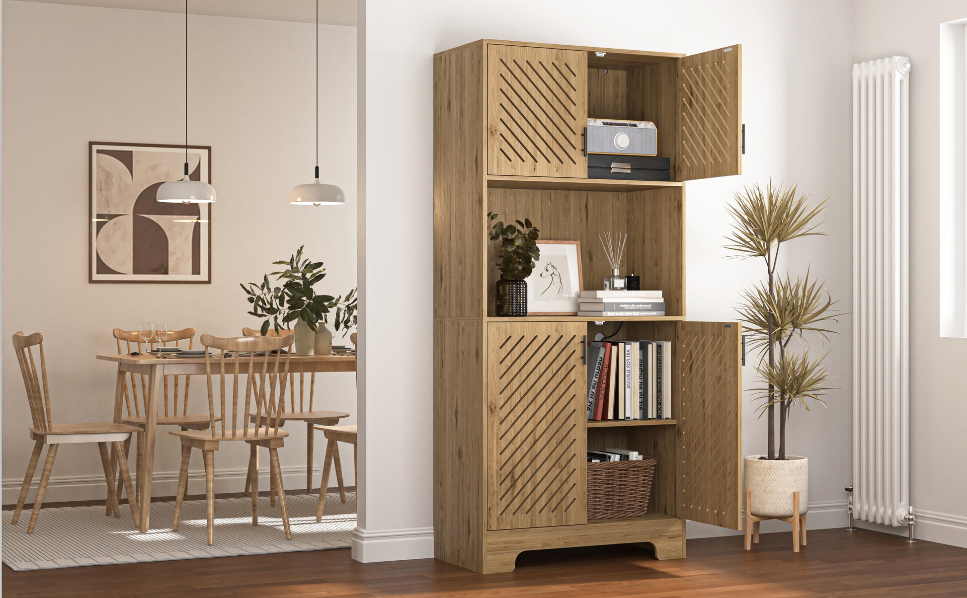 71" Tall Farmhouse Kitchen Pantry Cabinet, Kitchen Hutch Bar Cabinet With Drawers & Shelves, Large Wood Storage Cabinet With Doors & Microwave Stand, Cupboard For Dining Room Wood Dining Room
