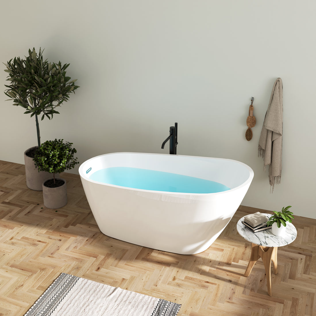 59" Acrylic Freestanding Bathtub, Modern & Contemporary Design Soaking Tub With Toe Tap Drain In Chrome And Classic Slotted Overflow, Glossy White, Cupc Certified, 02141 Glossy White Oval Bathroom