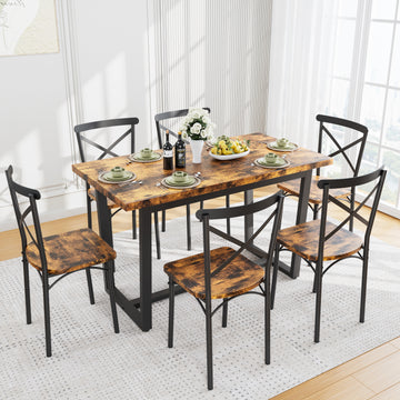 7 Pieces Dining Set 7 Piece Kitchen Table Set Perfect For Kitchen, Breakfast Nook, Living Room Occasions Brown Seats 6 Mdf Steel
