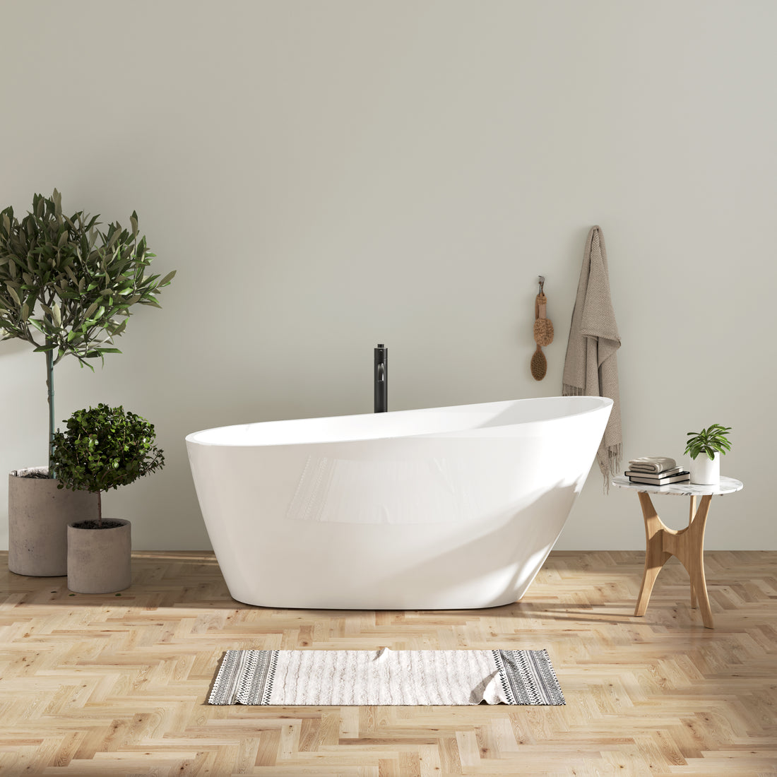 59" Acrylic Freestanding Bathtub, Modern & Contemporary Design Soaking Tub With Toe Tap Drain In Chrome And Classic Slotted Overflow, Glossy White, Cupc Certified, 02141 Glossy White Oval Bathroom
