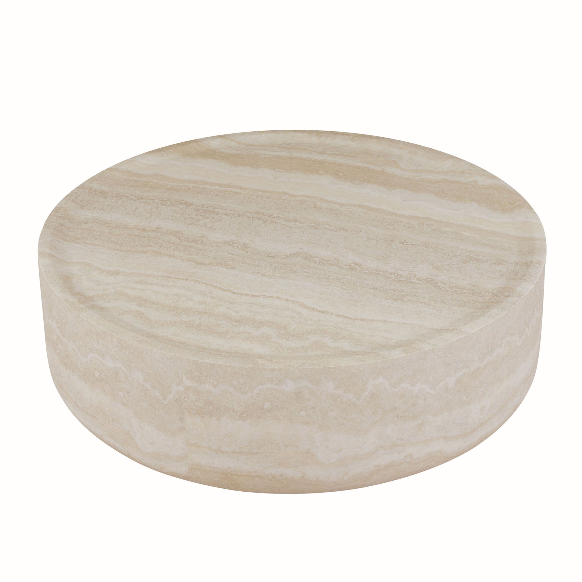 35.43'' Faux Mars Pattern Coffee Tables For Living Room Round Tea Faux Travertine Textured Table For Living Room, No Need Assembly. Marble Fiberglass