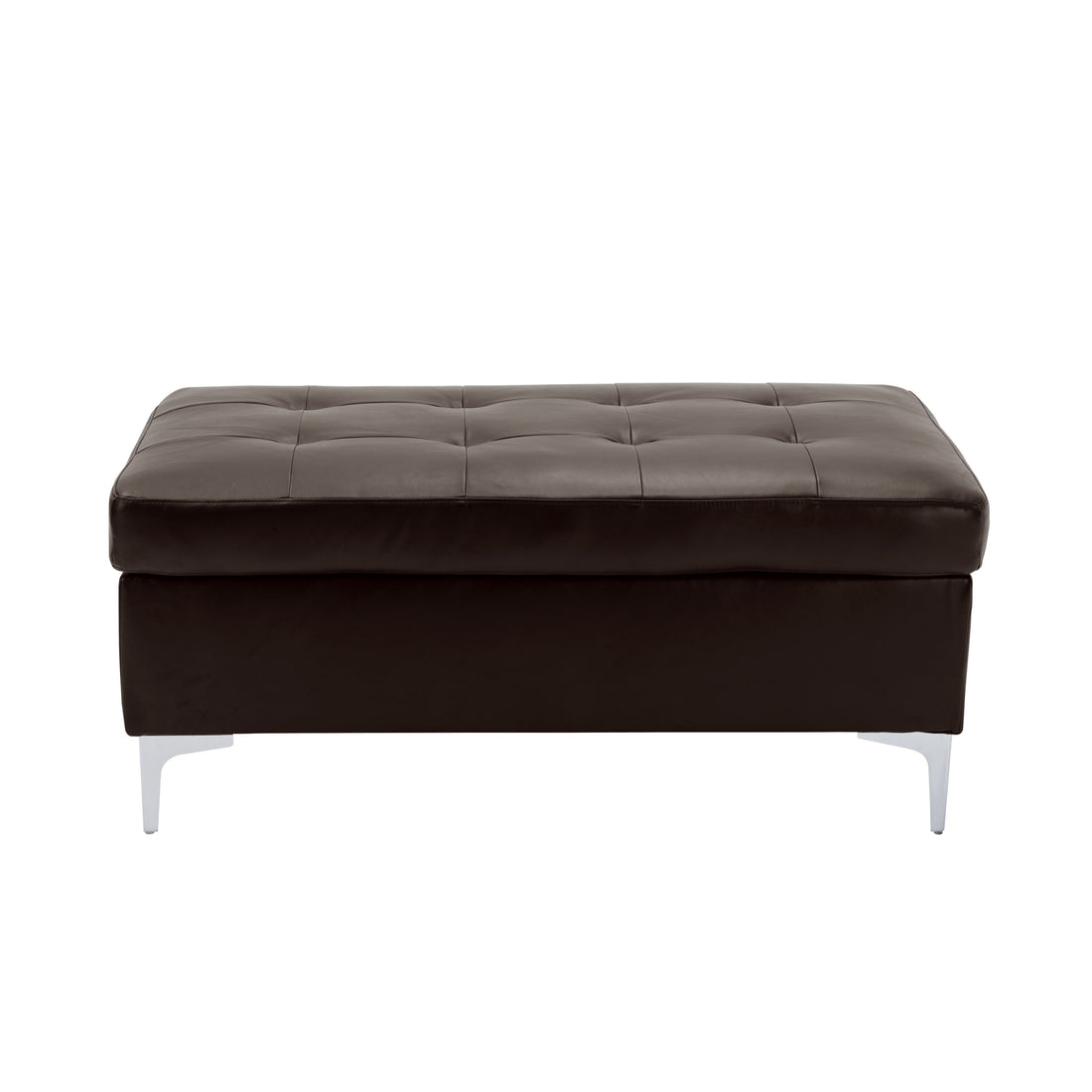 Contemporary Brown Tufted Top 1Pc Ottoman Faux Leather Upholstered Solid Wood Frame Living Room Furniture Silver Metal Legs Brown Wood Primary Living Space Brown Contemporary Rectangle Solid Wood